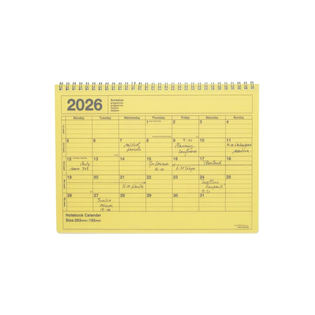 2026 Planner, Schedule Book, Starts from January 2026, Monthly Block, B5 Variation, Notebook Calendar, M, Yellow, Marks 26WDR-NB1-YE