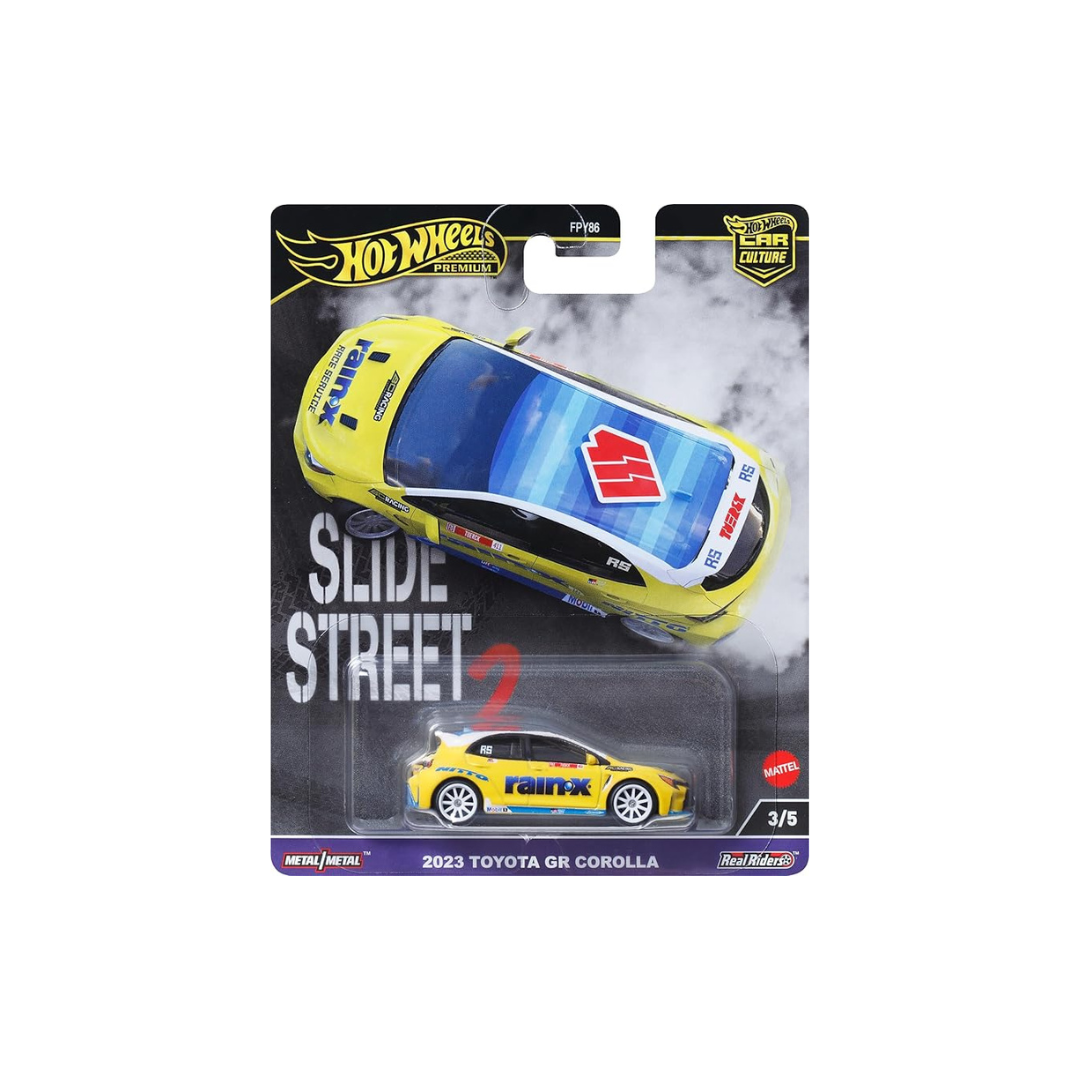 Hot Wheels HKC82 Car Culture Slide Street 2023 Toyota GR Corolla, Vehicle, Toy, Mini Car, For Ages 3 and Up, Yellow