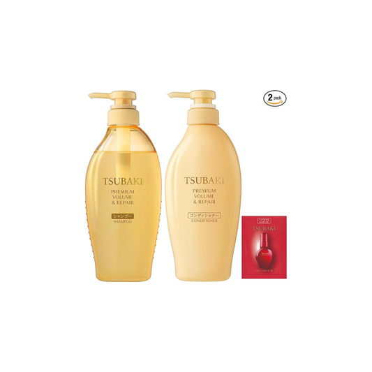 TSUBAKI Shampoo Conditioner Set Bottle + Free [Premium Volume & Repair] Fluffy Oil Force Bouncy Gloss Hari Koshi