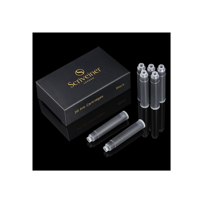 Scriveiner Fountain Pen Ink Cartridges, Black, 20 Pack, Made in the UK, Best Ink Cartridges for Scriveiner Fountain Pens
