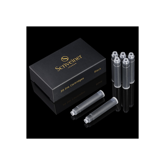 Scriveiner Fountain Pen Ink Cartridges, Black, 20 Pack, Made in the UK, Best Ink Cartridges for Scriveiner Fountain Pens