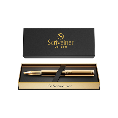 Scriveiner Luxury Rollerball Pen, 24k Gold Finish, Schmidt Ink Refill, Stunning Gift Set, Perfect for Men, Women, Professionals, Executives, Office, Gold
