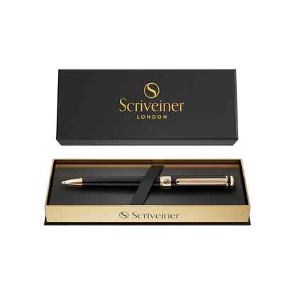 Scriveiner Ballpoint Pen, Premium Real Gold Plating, Schmidt Black Refill Included. Ideal Ballpoint Pen Gift Set for Men, Women, Businessmen, Executives, and Office Use (Black) Black Lacquer Ballpoint
