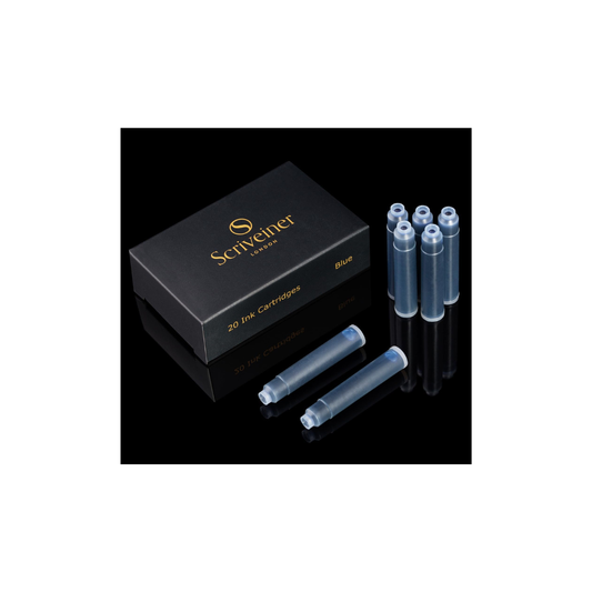 Scriveiner Fountain Pen Ink Cartridges - Blue - 20 Standard Ink Cartridges, Made in the UK, Best Cartridge for Scriveiner Pens, Refill Size Fits Various Fountain Pens