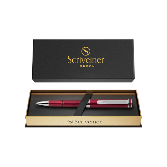 Scriveiner Red Ballpoint Pen EDC Luxurious Pen Elegant and Substantial with a Beautiful Chrome-Plated Pocket Comfortable Writing Experience Best Gift for Men and Women Made in Germany Schmidt Refills