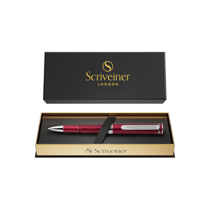 Scriveiner Old Version Red Rollerball EDC Luxury Pen, Stunning Pocket Pen with Chrome Finish, Cool Writing Pen, Best Pen Gift for Men & Women, German Schmidt Refill, Nice Present