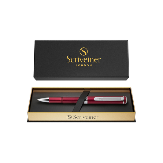 Scriveiner Old Version Red Rollerball EDC Luxury Pen, Stunning Pocket Pen with Chrome Finish, Cool Writing Pen, Best Pen Gift for Men & Women, German Schmidt Refill, Nice Present