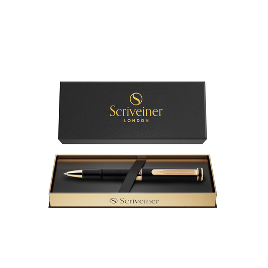 Scriveiner Silver Black Chrome Ballpoint Pen EDC Luxury Pen Gorgeous Heavy Pocket Pen 24K Finish Comfortable Writing Pen Best Pen for Men Women Gift Made in Germany Schmidt Refill Nice Office Designer