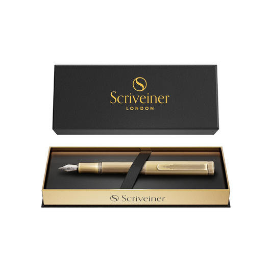 Scriveiner Premium EDC Fountain Pen (Medium Point), Exquisite Heavy Brass Pocket Pen, Hand-polished Matte Copper Finish, Schmidt German Nib, Converter, Unisex, Ideal Pen Gift Set, Lovely Designer Pen