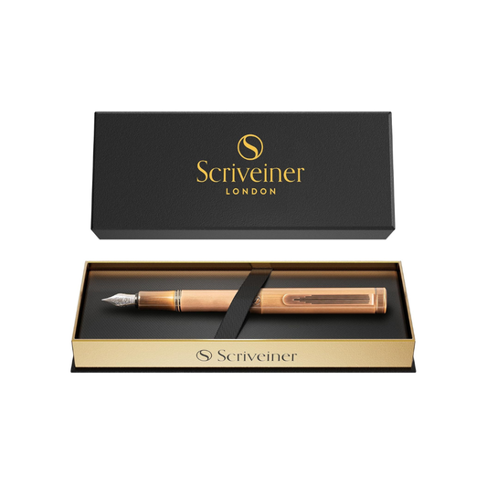 Scriveiner Premium EDC Fountain Pen (Medium Point), Exquisite Brass Pocket Pen, Hand Polished Brushed Copper Finish, Schmidt German Nib Converter, Best Writing Instrument Gift Set for Men and Women