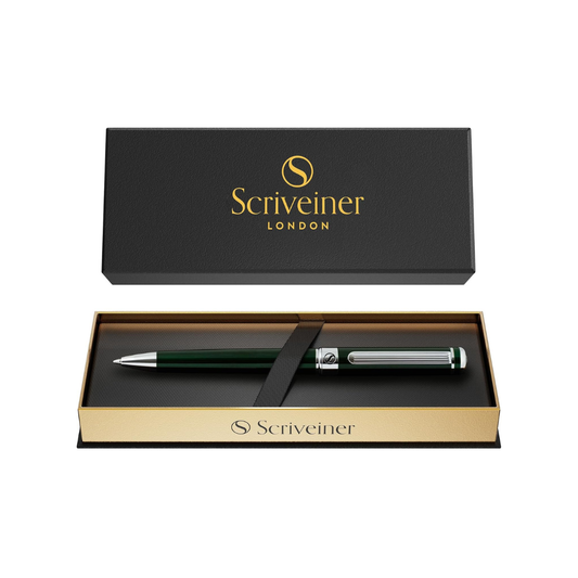 Scriber Ballpoint Pen - Extra Dark British Racing Green Premium Pen, Chrome Finish, Black Refills by Schmidt, Best Rollerball Pen Gift Set for Men & Women, Professional, Executive Offices, Nice