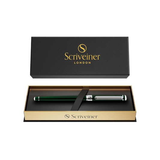 SCRIBER GREEN ROLLERBALL - Extra Dark English Lace Green Premium Pen, Chrome Finish, Ink Refills by Schmidt, Best Rollerball Pen Gift Set for Men & Women, Professional, Executive Offices, Tunning