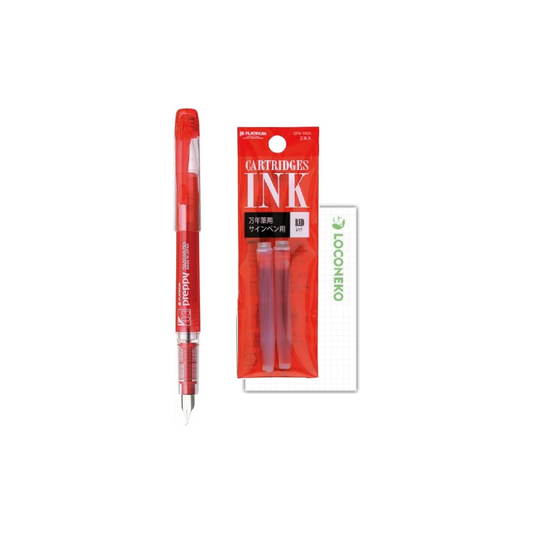 Platinum Fountain Pen, Preppy Fountain Pen, Fine Point, PSQ-300# [Main Body + Dedicated Ink] + Locco Cat Paper (Red)