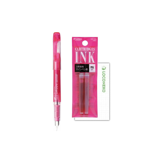 Platinum Fountain Pen, Preppy Fountain Pen, Fine Point, PSQ-300# [Main Body + Dedicated Ink] + Locco Cat Paper (Pink)