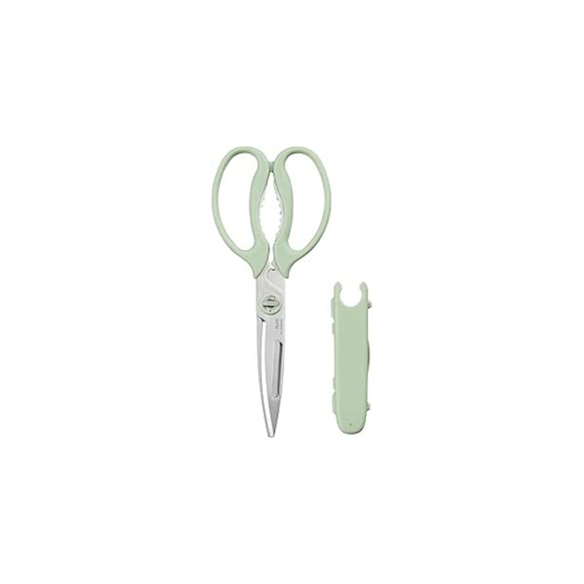 Plus Kitchen Scissors, Multi-functional (Peeling, Corkscrew, Lid Opener, Knife) Dishwasher Safe, Stress-Free Cutting, FitCut Curve, Pistachio Green SC-200SWM 35-708