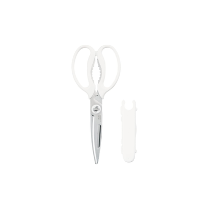 PLUS Kitchen Scissors, Multi-functional (Peeling, Corkscrew, Lid Opener, Knife) Dishwasher Safe, Stress-Free Cutting, FitCut Curve, Mushroom White SC-200SWM 35-709