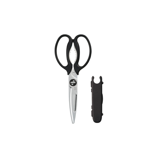 Plus SC-200SWM 35-710 Kitchen Scissors, Multifunctional (Peeler, Bottle Opener, Lid Opener, Knife), Dishwasher Safe, Stress Free Sharpness, Fit Cut Curve, Black