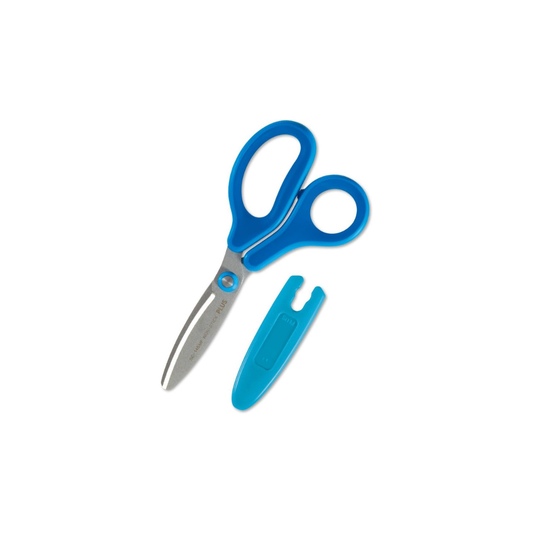 Plus FitCutCURVE Jr Scissors for Children, Fluorine-coated Adhesive Tape, Non-sticky, Blue, SC-145MF 34-670
