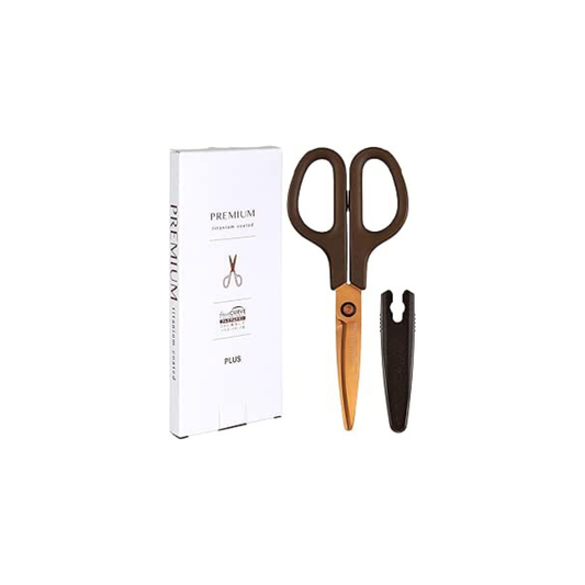 Plus 35-724 Scissors, Resistant to Dirt and Rust, Fit Cut Curve, Premium Titanium, Non-sticky, 30°, Continuous Sharpness Processing, Paper Box Packaging, Dark Brown