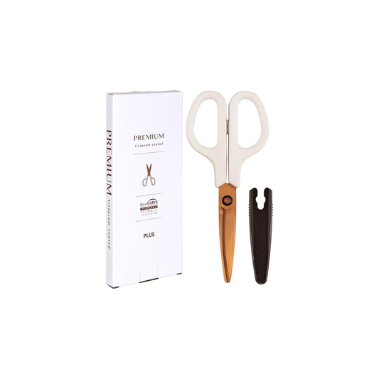 Plus 35-720 Scissors, Stain and Rust Resistant, Fit Cut Curve, Premium Titanium, Non-Sticky, 30°, Continuous Sharpness, Paper Box Packaging, Ivory