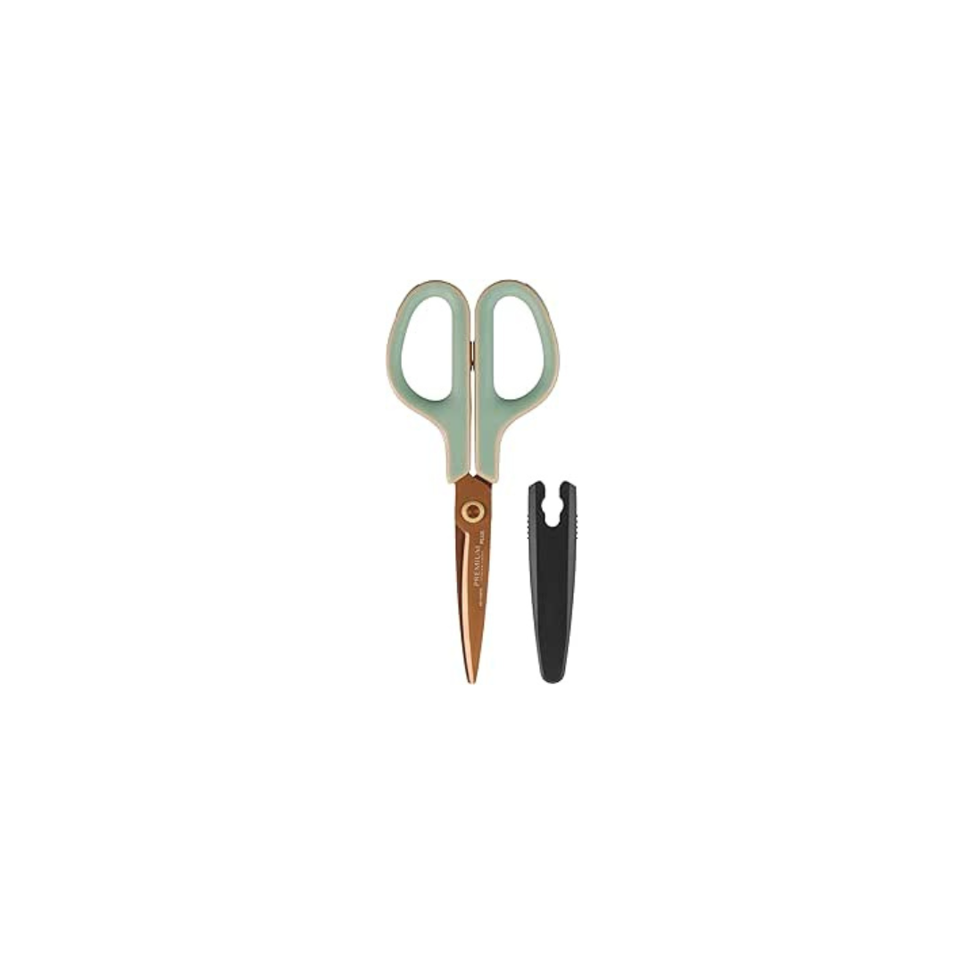 Plus SC-175STN 34-407 Fitted Cut Curved Scissors, Premium Titanium, Stain and Rust Resistant, Non-Stick, Continuous Sharpness Treatment, Limited Edition, Retro Green