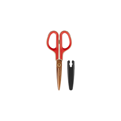 Plus SC-175STN 34-408 Slim Cut Curved Scissors, Premium Titanium, Stain and Rust Resistant, Non-Stick, Continuous Sharpness Treatment, Limited Edition, Retro Red
