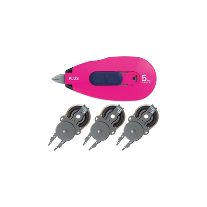 Plus Personal Information Protection Tape, 1 Line, Pink, Main Unit + Replacement Tape, 3 Pieces 37258 + 37276 x 3