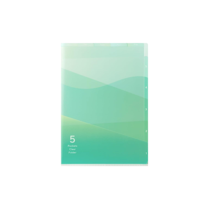 Midori 35577006 Clear File 5 Pocket Clear Holder, A4, Gradient Pattern, Green
