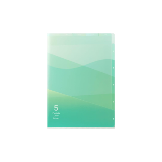 Midori 35577006 Clear File 5 Pocket Clear Holder, A4, Gradient Pattern, Green