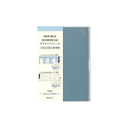 Midori 22388006 Double Schedule Notebook, 2026 B6, Monthly To Do Blue (Begins October 2025)