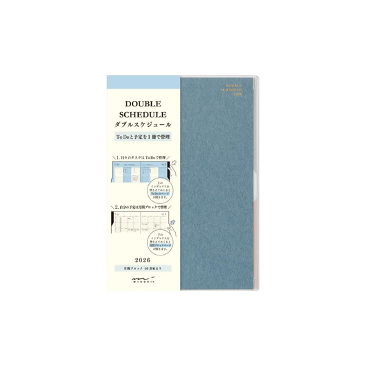 Midori 22388006 Double Schedule Notebook, 2026 B6, Monthly To Do Blue (Begins October 2025)