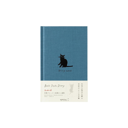 Midori 22378006 Book-style Diary, 2026, B6 Transformation, Weekly Cat Pattern, Navy Blue, 22378006 (Begins January 2026)