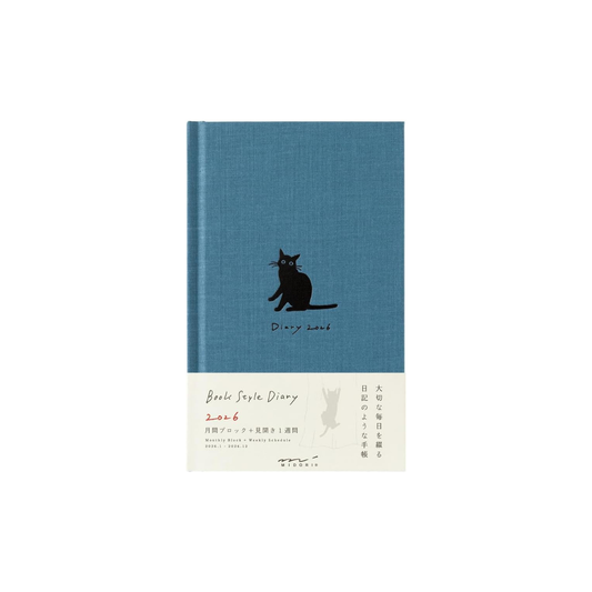 Midori 22378006 Book-style Diary, 2026, B6 Transformation, Weekly Cat Pattern, Navy Blue, 22378006 (Begins January 2026)