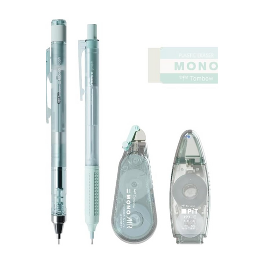 Tombow PCC-644AAZ MONO x PiT Stationery Set, Pastel Glass, Blue, 6-Piece Set (Mechanical Pencil 0.5mm x 2, Eraser, Glue Stick, Correction Tape, Tape Glue)
