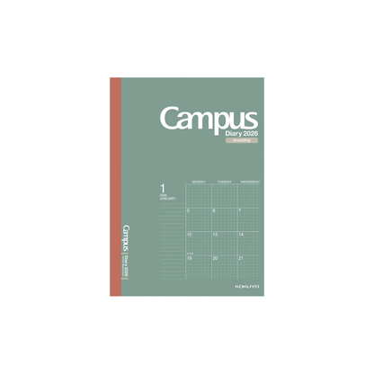 Kokuyo 2026 Campus Diary Monthly Block Grid Ruled A5 Green - CMSG-A5-26 Starts from December 2025