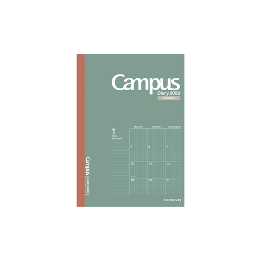 Kokuyo 2026 Campus Diary Monthly Block Grid Ruled A5 Green - CMSG-A5-26 Starts from December 2025