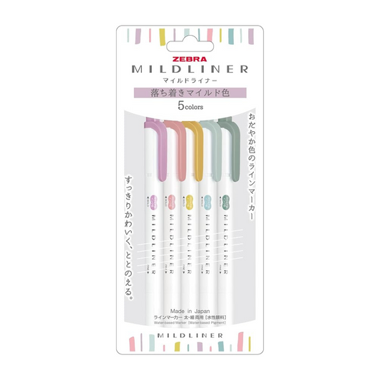 Zebra Highlighter, Mildliner, Settle Mild, Set of 5 Colors, WKT7-5C-OT